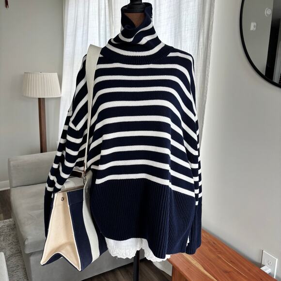 GAP 24/7 Split Hem Turtleneck Sweater Navy White Striped Cottage Sailing Size XL - Picture 6 of 9